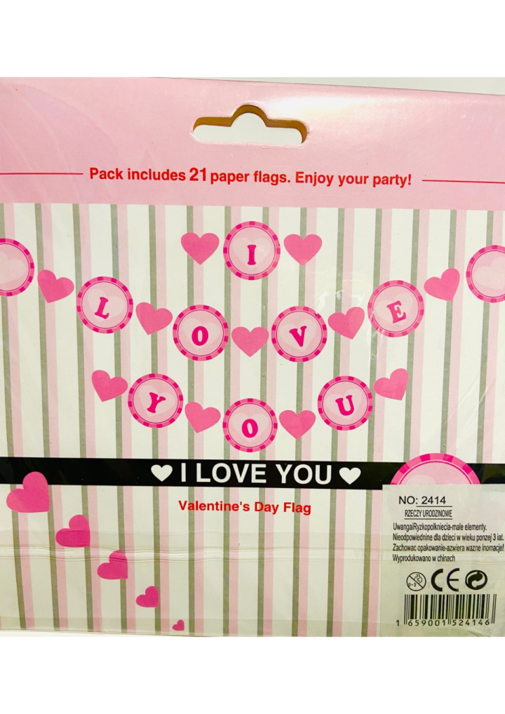 Girlanda papierowa I LOVE YOU różowa